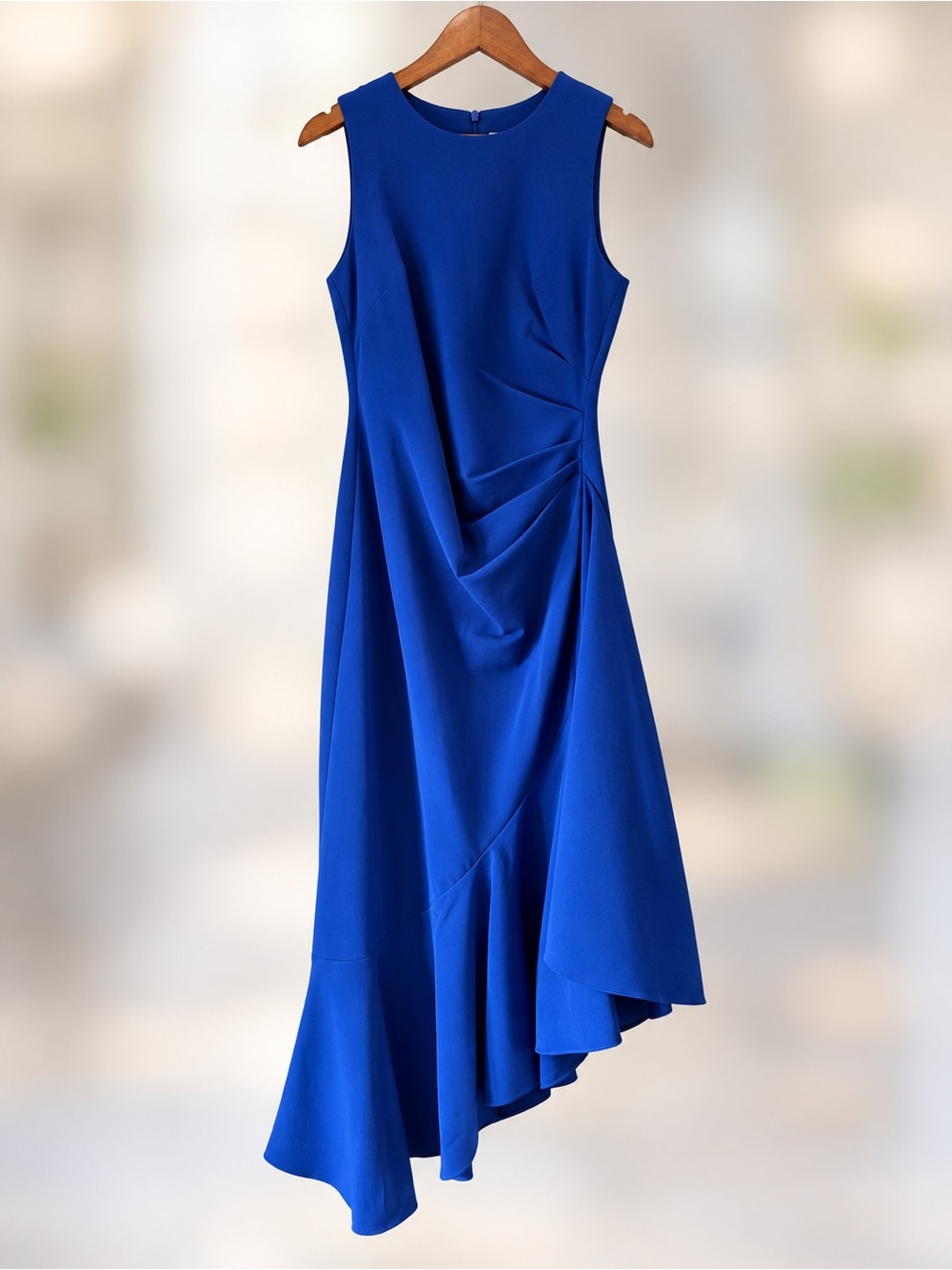 Eliza J Cobalt Blue Sleeveless Draped Asymmetric Dress GUC